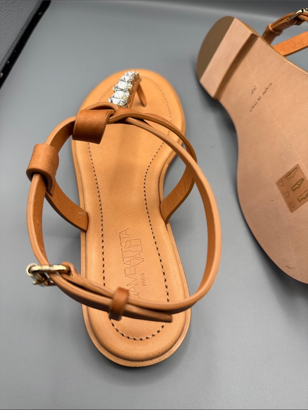 GIAMBATTISTA VALLI Crystal leather flat sandals - Picture 5 of 5